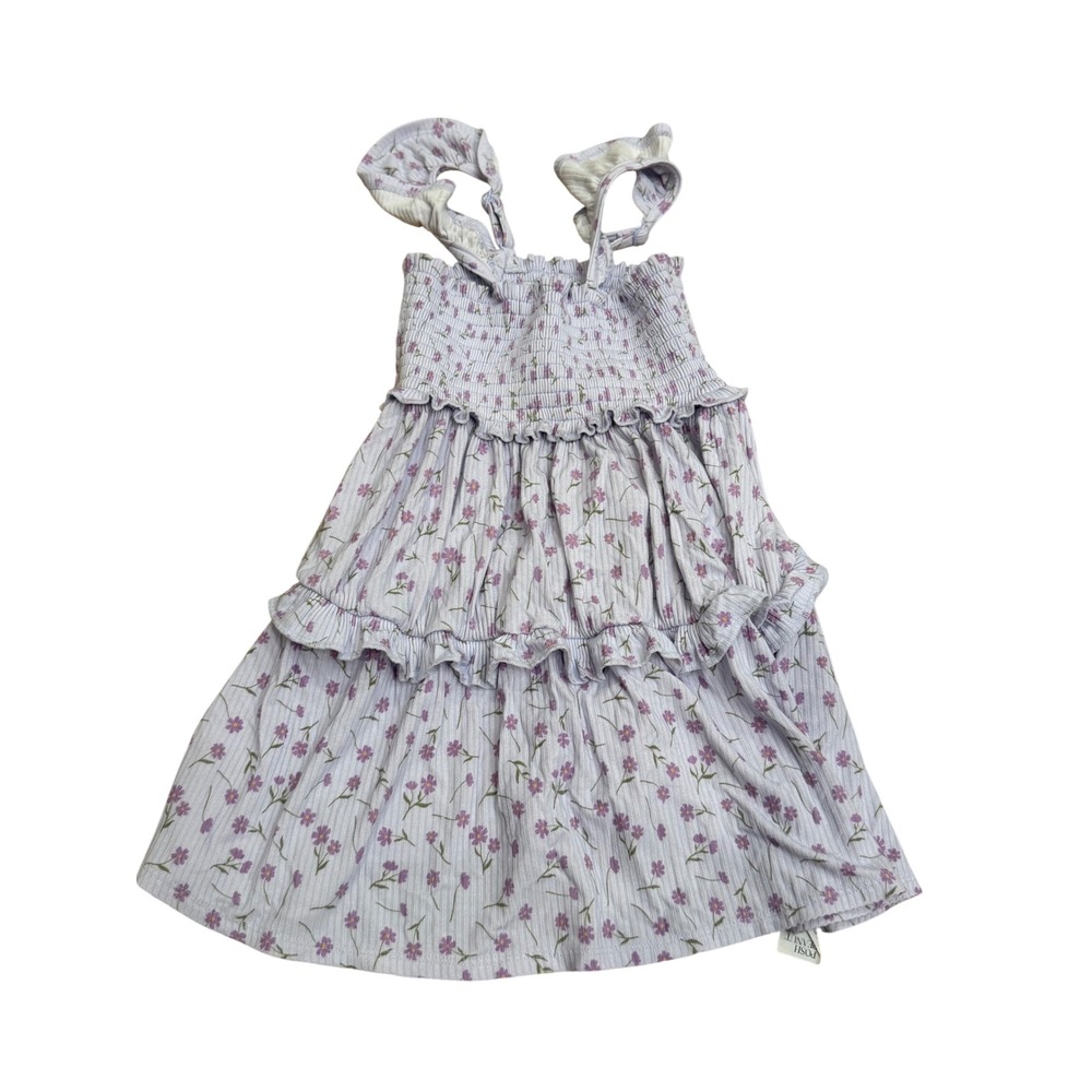 Posh Peanut Girls Lavender Floral Ribbed Smocked Tiered Ruffle Dress 5T-6T